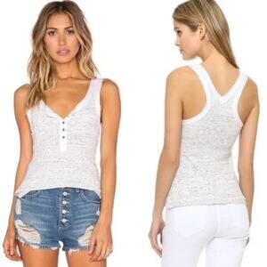 We the Free Free People Gray and White Basic Staple Tank Size Medium